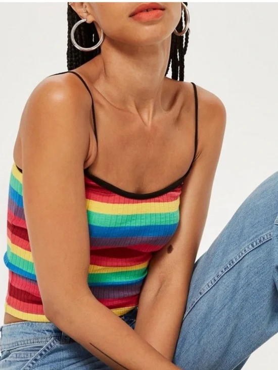 Topshop Rainbow Stripe Camisole Top RED MULTI, Size 8 US (fits like 6-8) - Picture 1 of 12